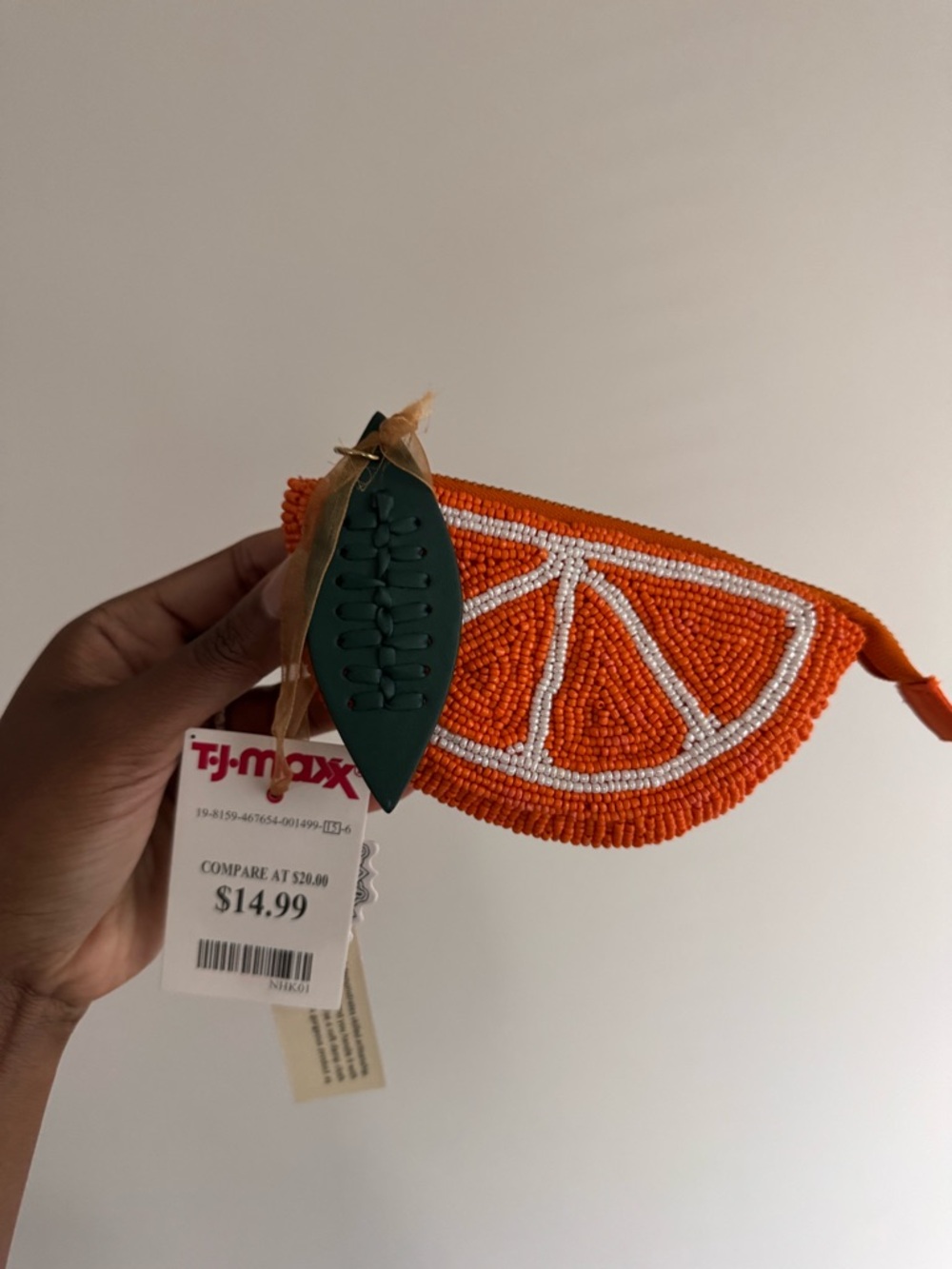Orange Slice Beaded Wristlet - Orange & White